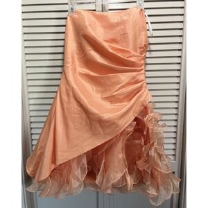 DJ-Jaz Orange Strapless Dress Knee Length, Ruffle Size 12 Zip Back Gathered‎